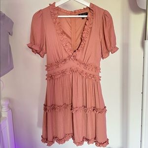 Francesca’s Mauve Ruffled A-Line Mini Dress